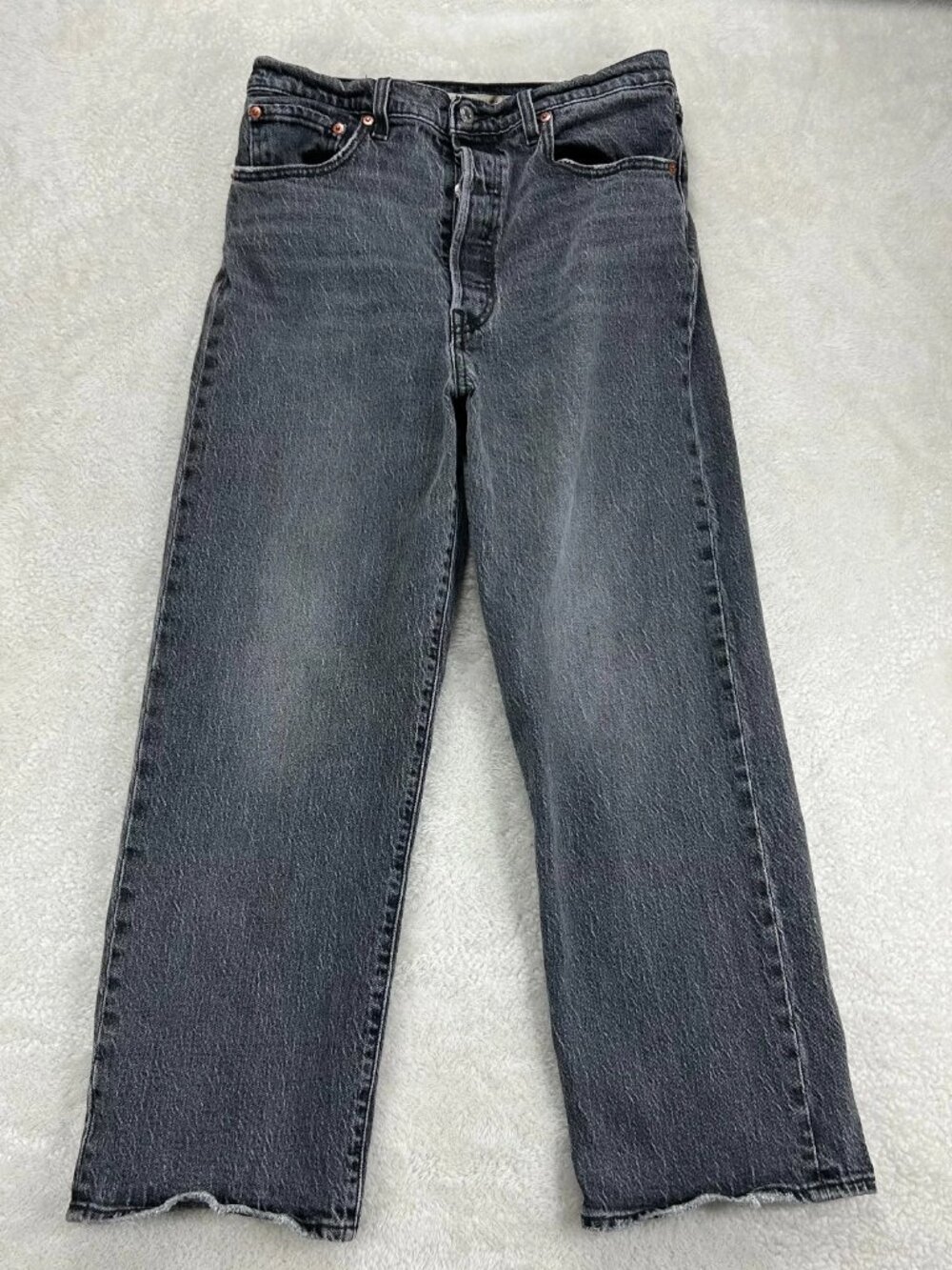 Levi's Ribcage Straight Ankle Jeans Womens‎ 30x27 Black Denim Washed High Rise